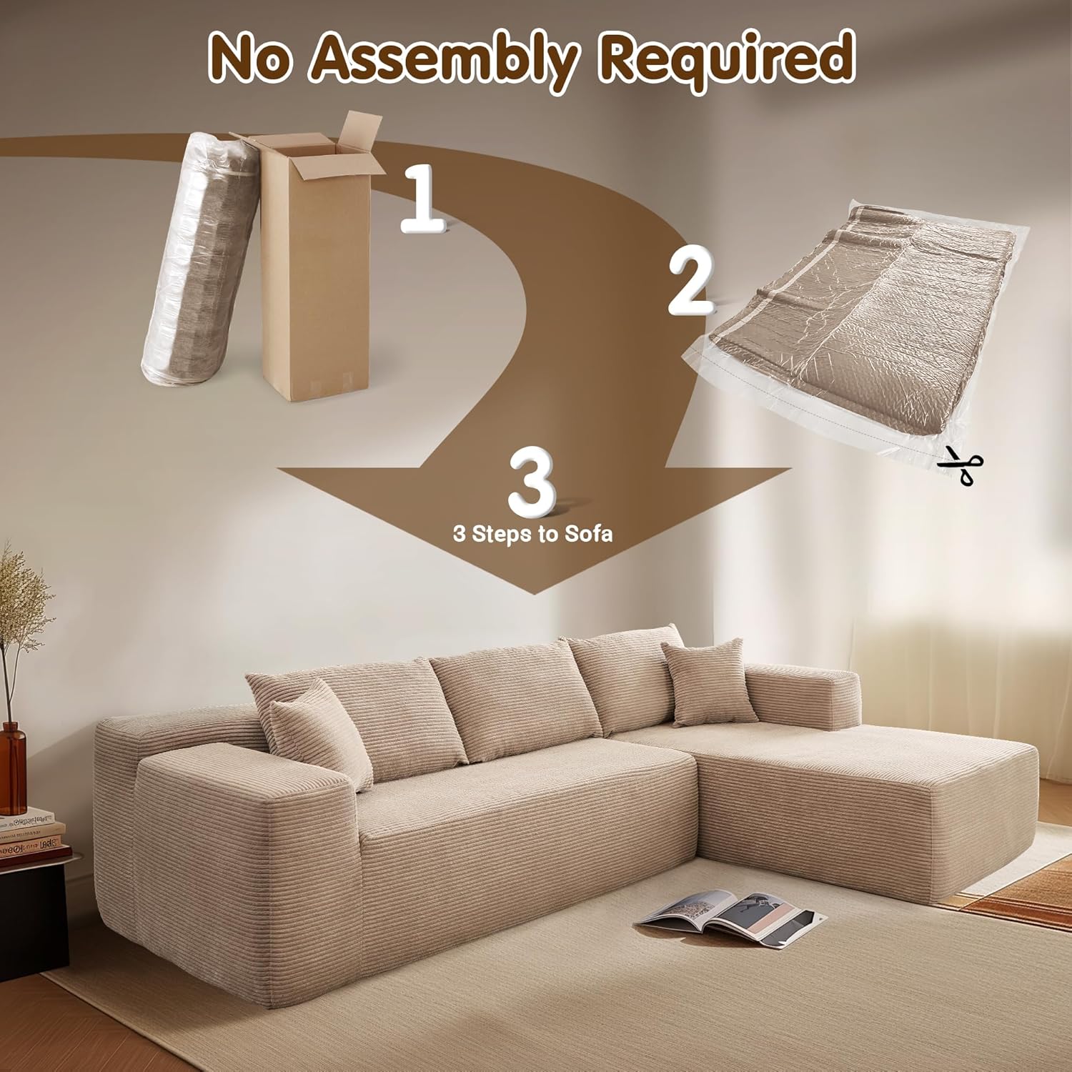 ovios Cloud Sectional Couch with L Shape Chaise Modern Modular Sofa