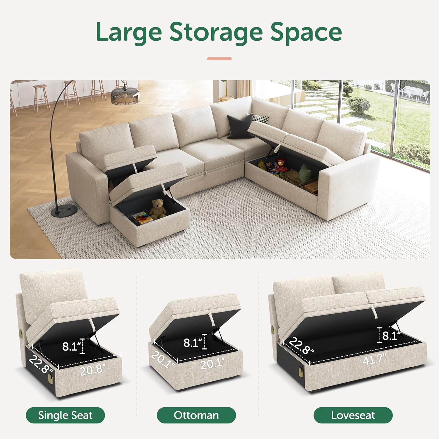 HONBAY Modular Sectional Sleeper Sofa L Shaped Couch with Pull Out Bed