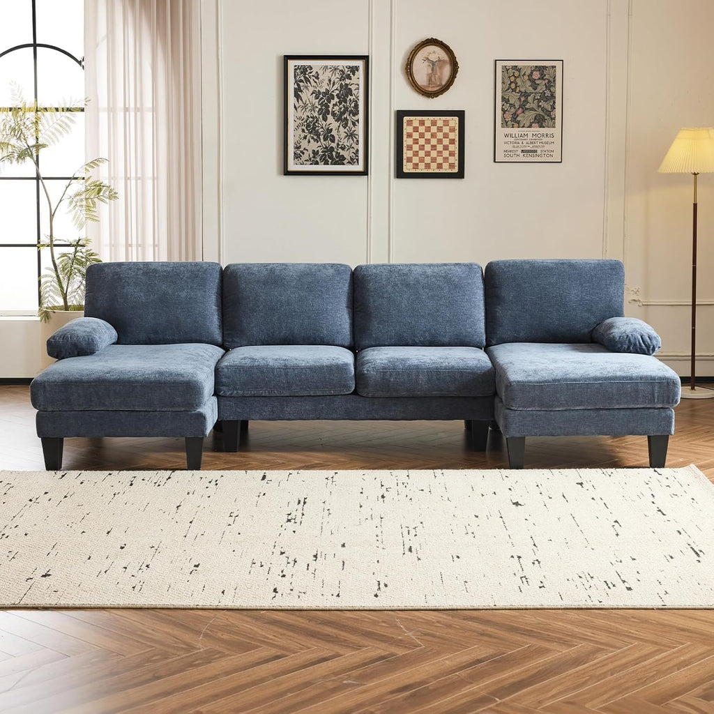 VINGLI 110 Sectional Couch U Shaped Sofa Set with Double Chaise Chenille Fabric