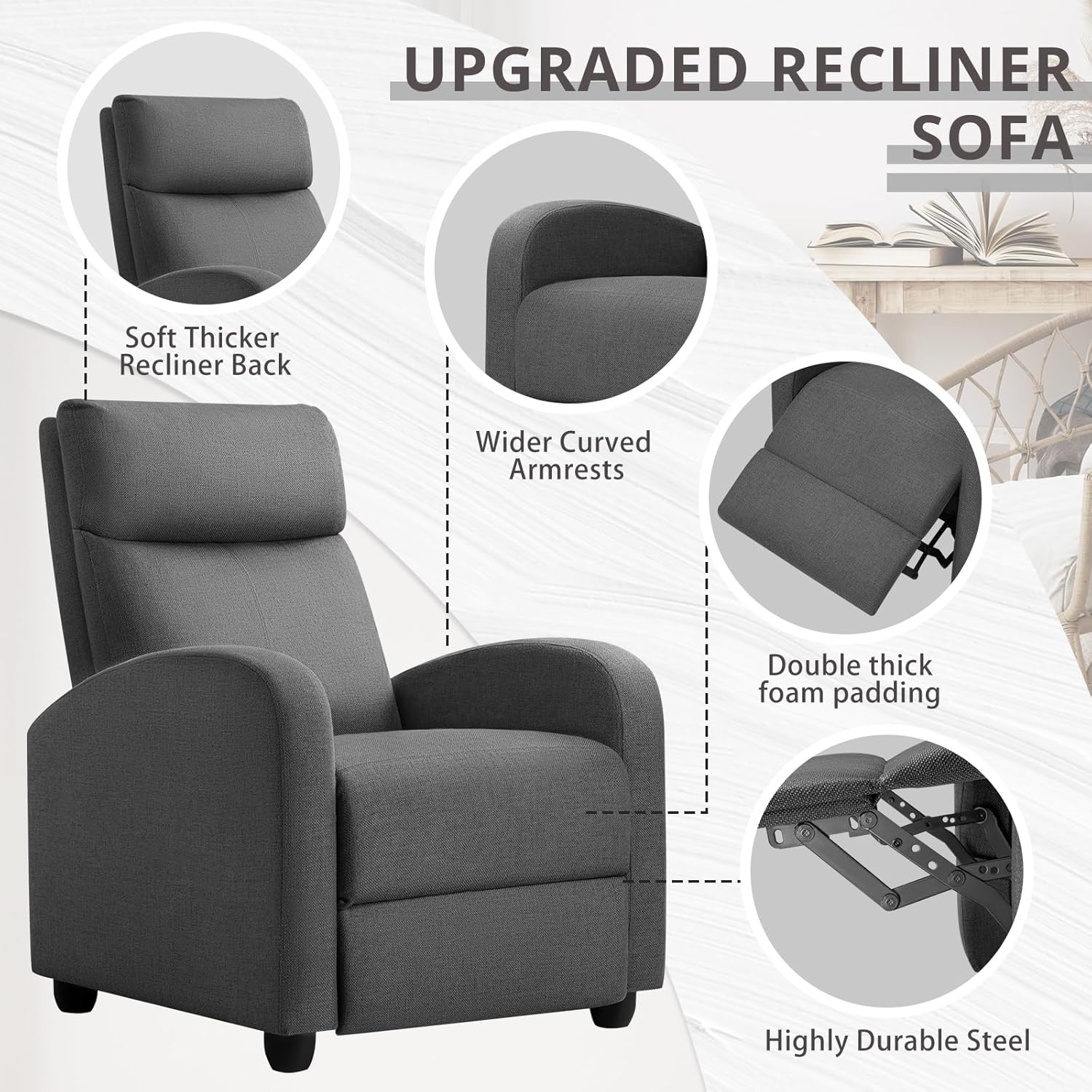 JUMMICO Adjustable Recliner Chair Thick Cushion Home Theater Sofa Living Room