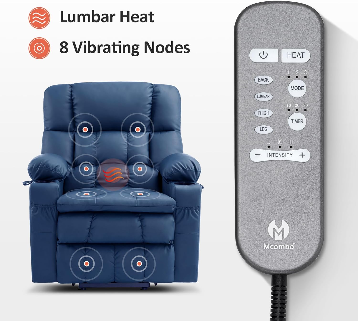 MCombo Dual Motor Power Lift Recliner Chair for Elderly with Heat Massage USB