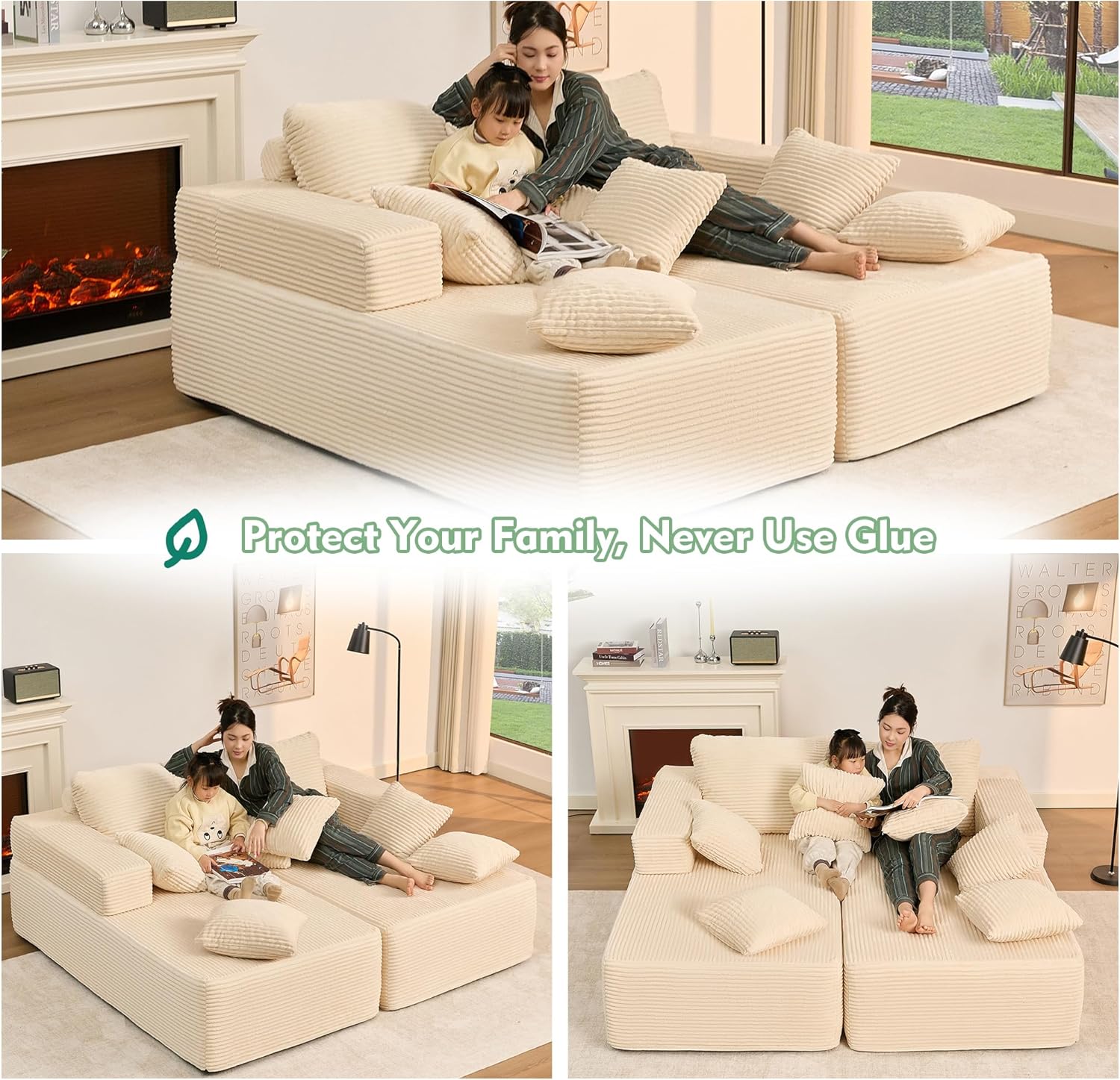Afuson Boneless Sectional Sofa L Shape Deep Seat Cloud Couch Living Room