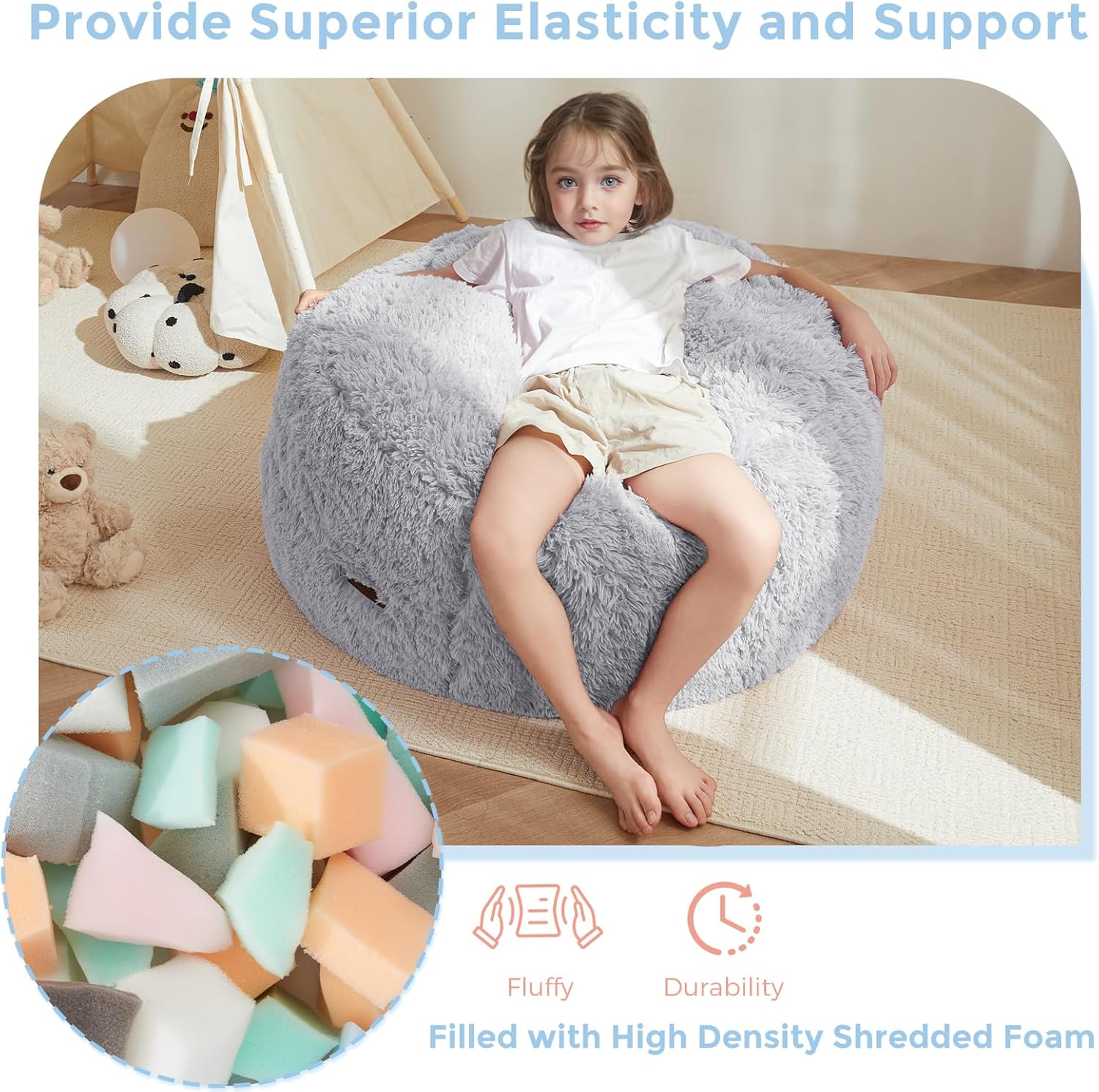 MAXYOYO Convertible Bean Bag Chair Bed for Kids with Foam Filling