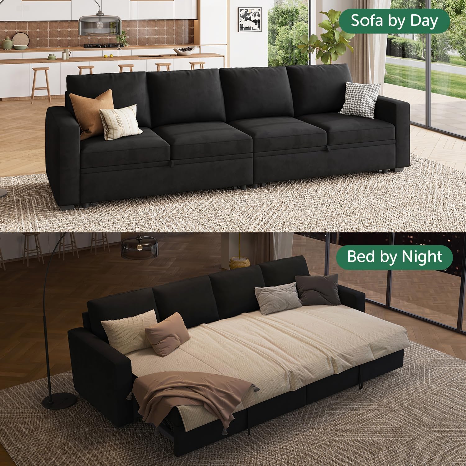 HONBAY Modular Sectional Sleeper Sofa L Shaped Couch with Pull Out Bed