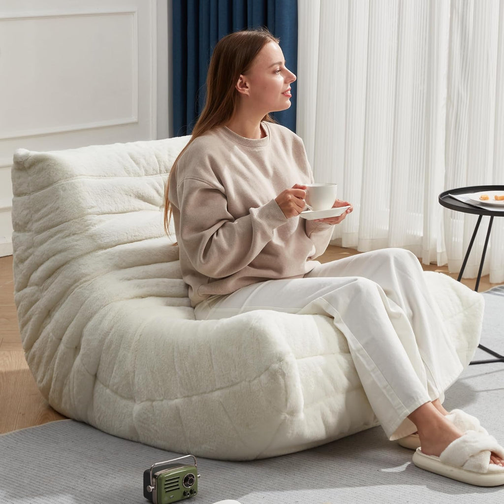 Hobestluk Giant Bean Bag Chair Memory Foam Faux Fur Sofa for Living Room