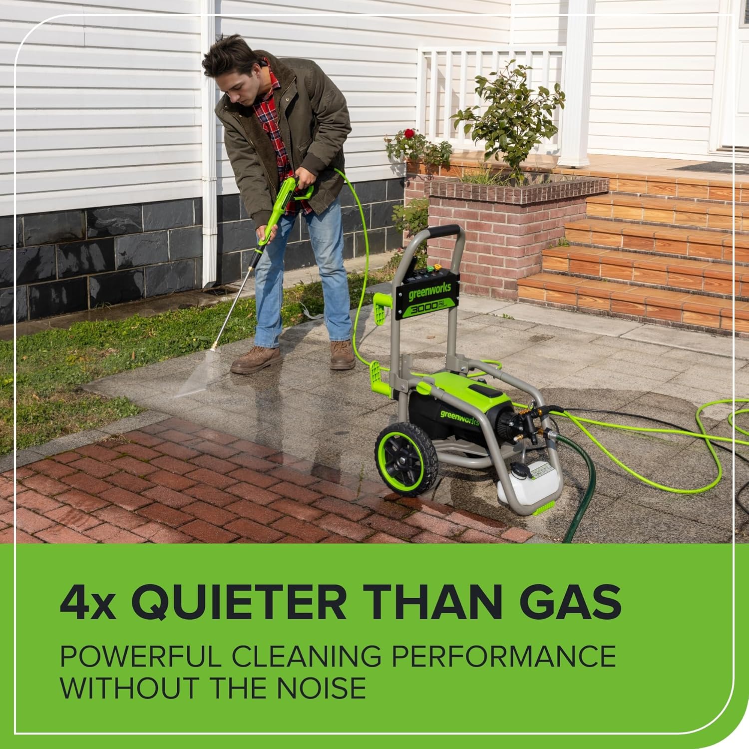 Greenworks 2000 PSI Electric Pressure Washer 13 Amp with Wheels 20 FT Hose 35 FT Cord