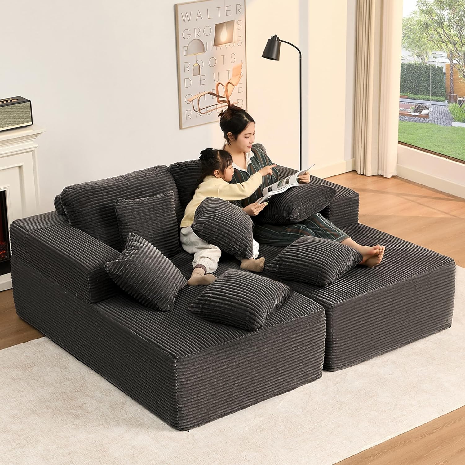Afuson Boneless Sectional Sofa L Shape Deep Seat Cloud Couch Living Room