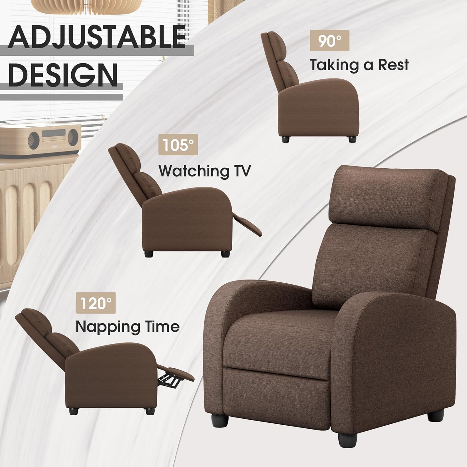 Homall Modern Recliner Chair PU Leather Padded Seat Single Sofa Home Theater
