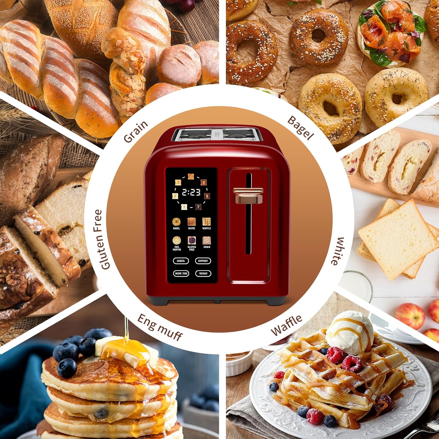 SEEDEEM 4 Slice Touch Screen Toaster LCD Display 7 Shade Settings Wide Slots 1800W