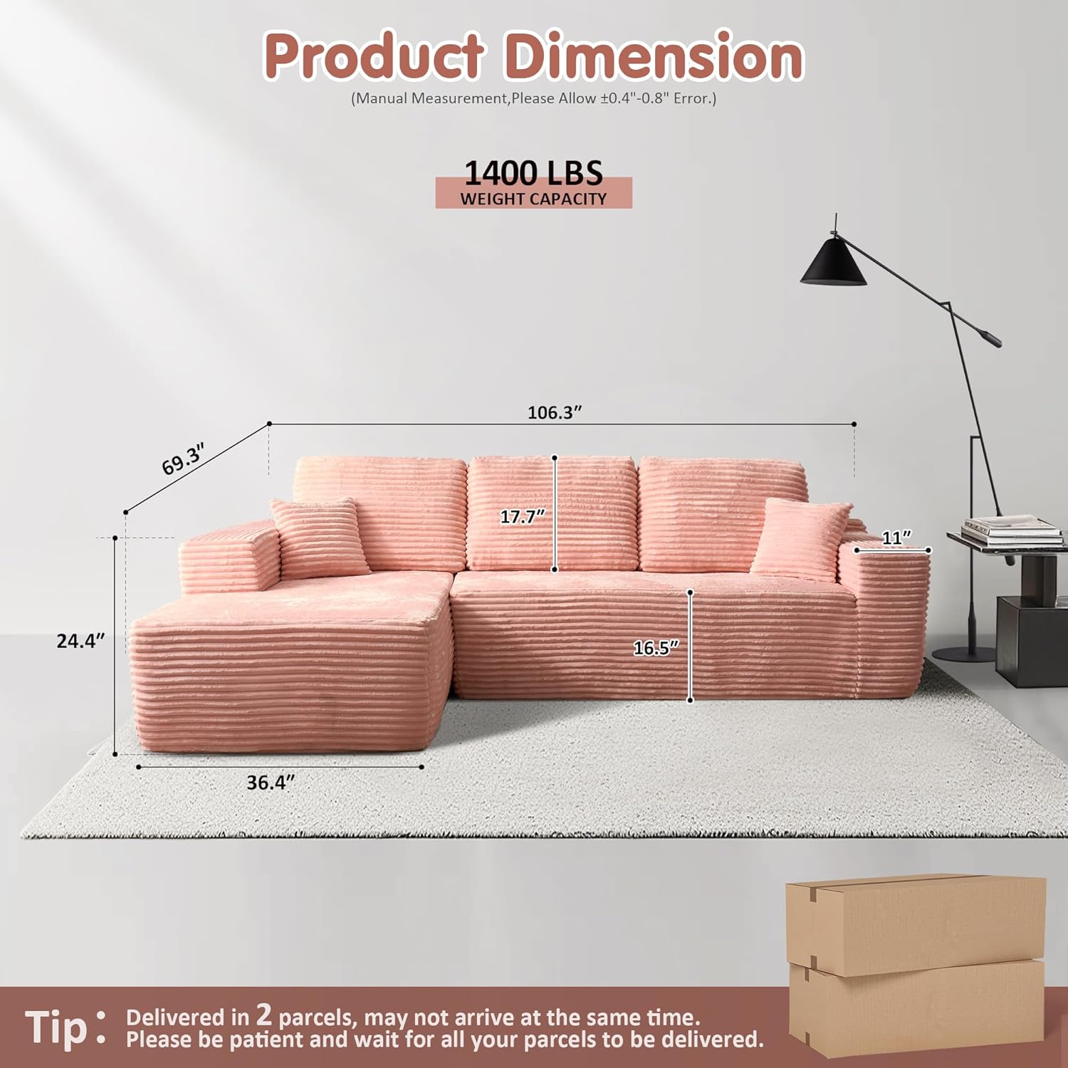 ovios Cloud Sectional Couch with L Shape Chaise Modern Modular Sofa