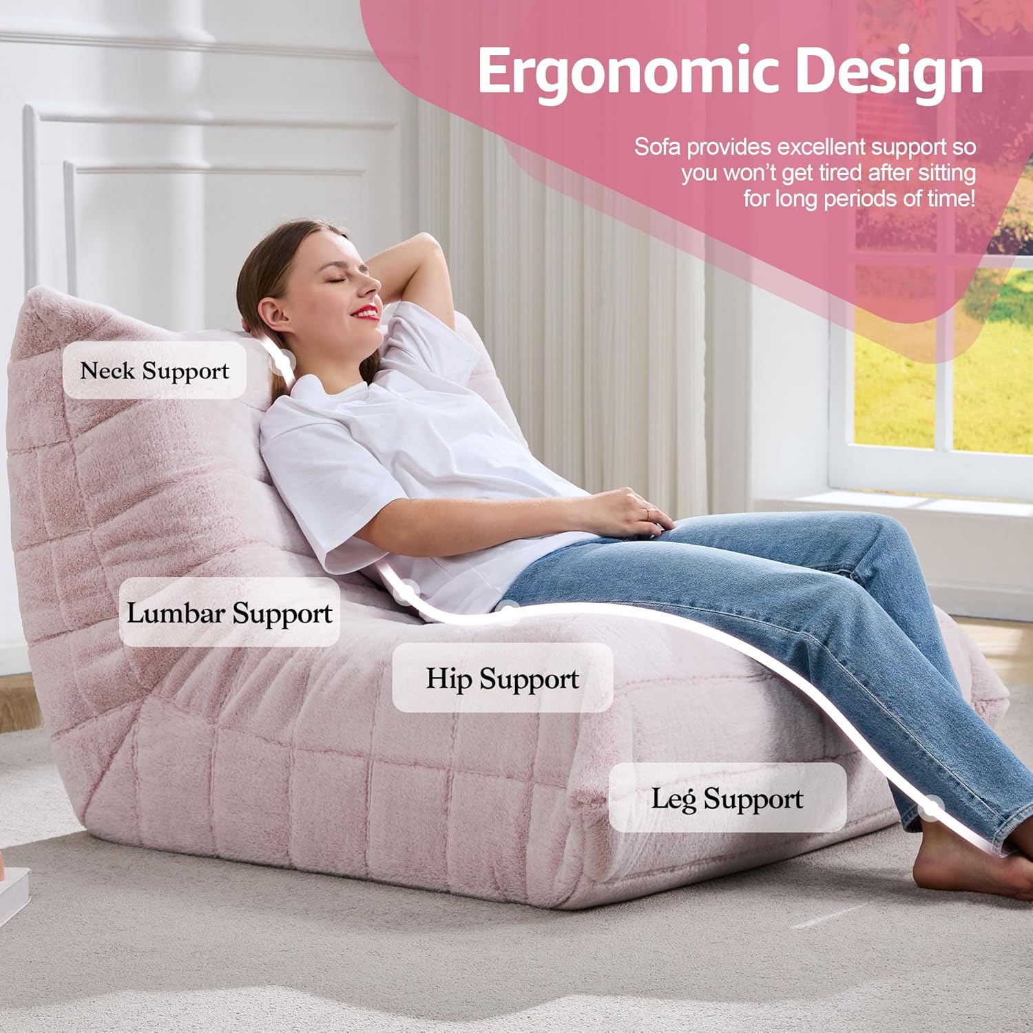 Hobestluk Giant Bean Bag Chair Memory Foam Faux Fur Sofa for Living Room
