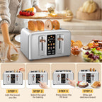 SEEDEEM 4 Slice Touch Screen Toaster LCD Display 7 Shade Settings Wide Slots 1800W