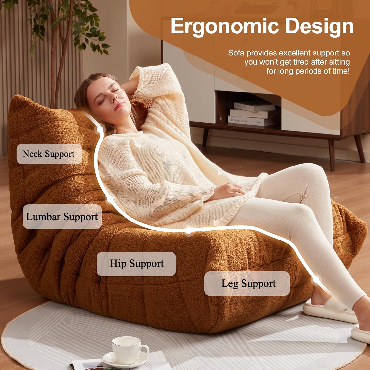 Hobestluk Giant Bean Bag Chair Memory Foam Faux Fur Sofa for Living Room