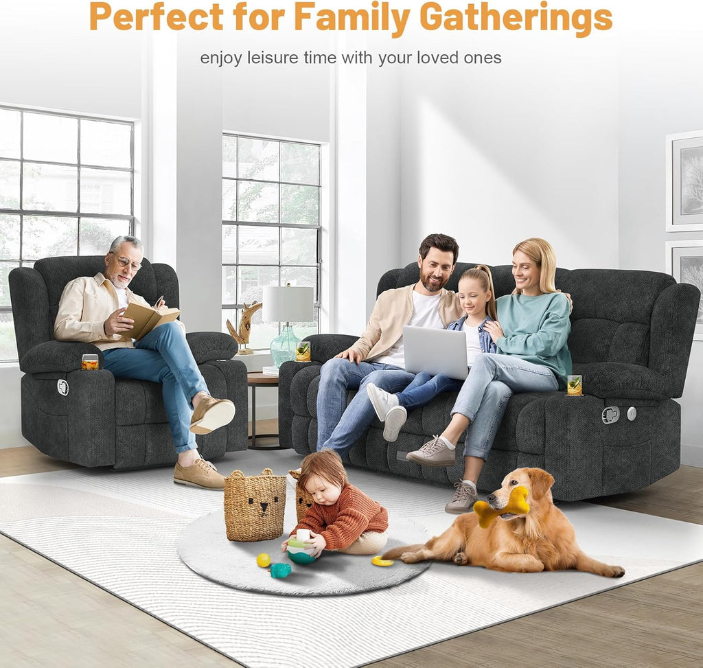 Dresegmt Loveseat Recliner Sofa 3 Seat Flip Backrest with Storage USB Cup Holders