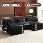 Ihanherry U Shaped Modular Cloud Sofa 5 Seat Chenille Sectional with Ottoman