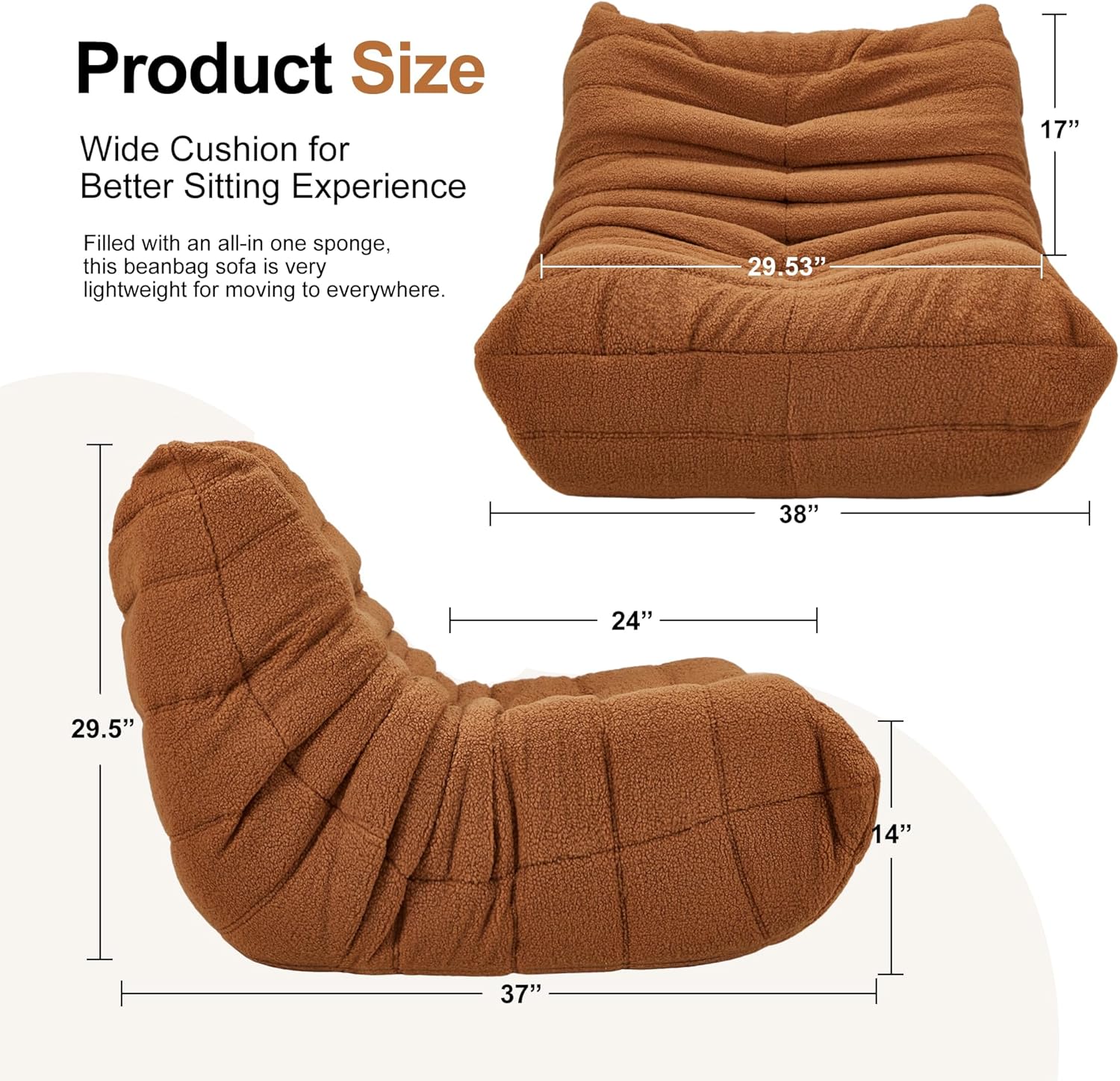 Hobestluk Giant Bean Bag Chair Memory Foam Faux Fur Sofa for Living Room