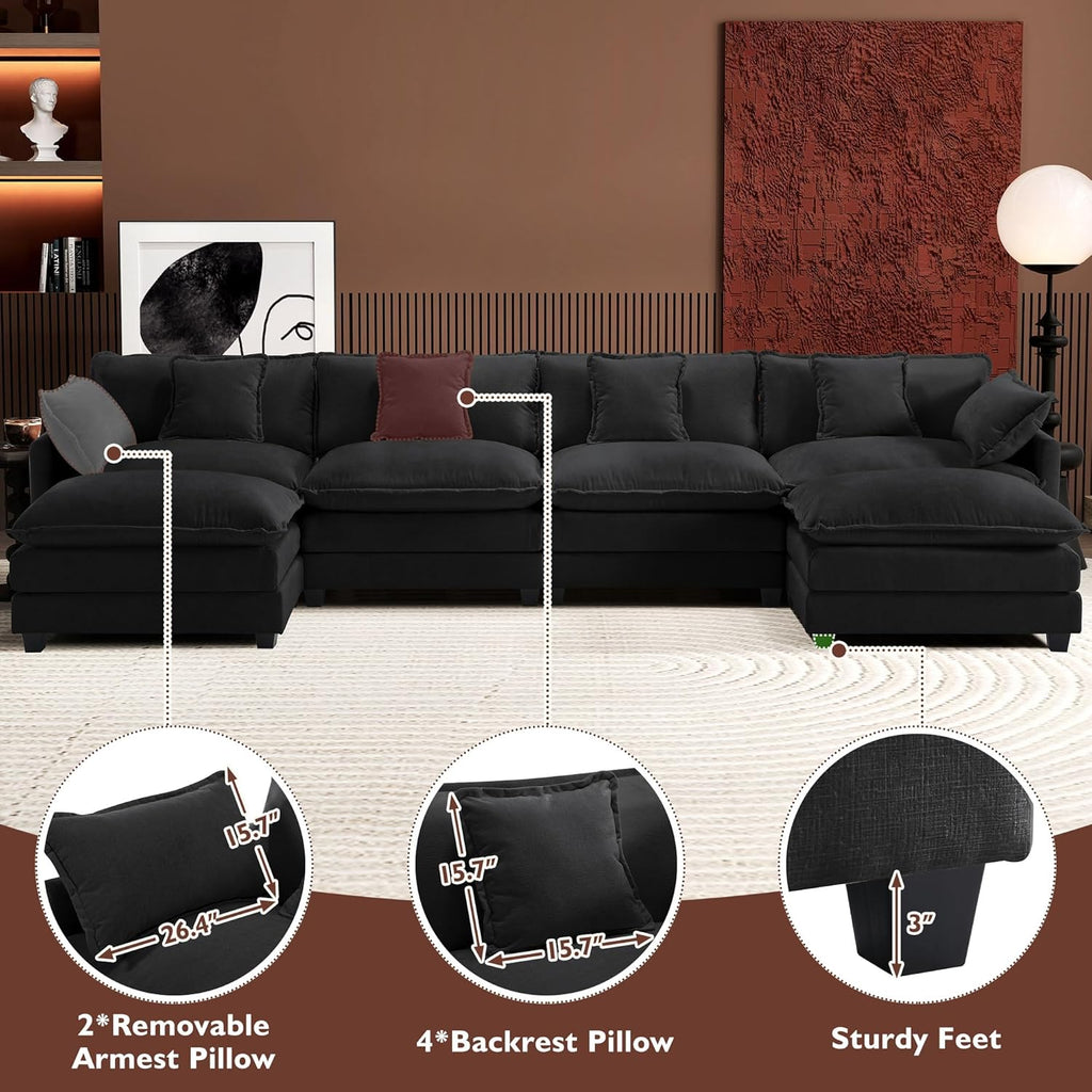 Ihanherry U Shaped Modular Cloud Sofa 5 Seat Chenille Sectional with Ottoman