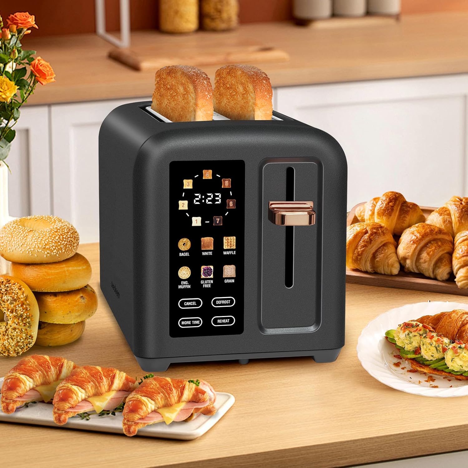 SEEDEEM 4 Slice Touch Screen Toaster LCD Display 7 Shade Settings Wide Slots 1800W