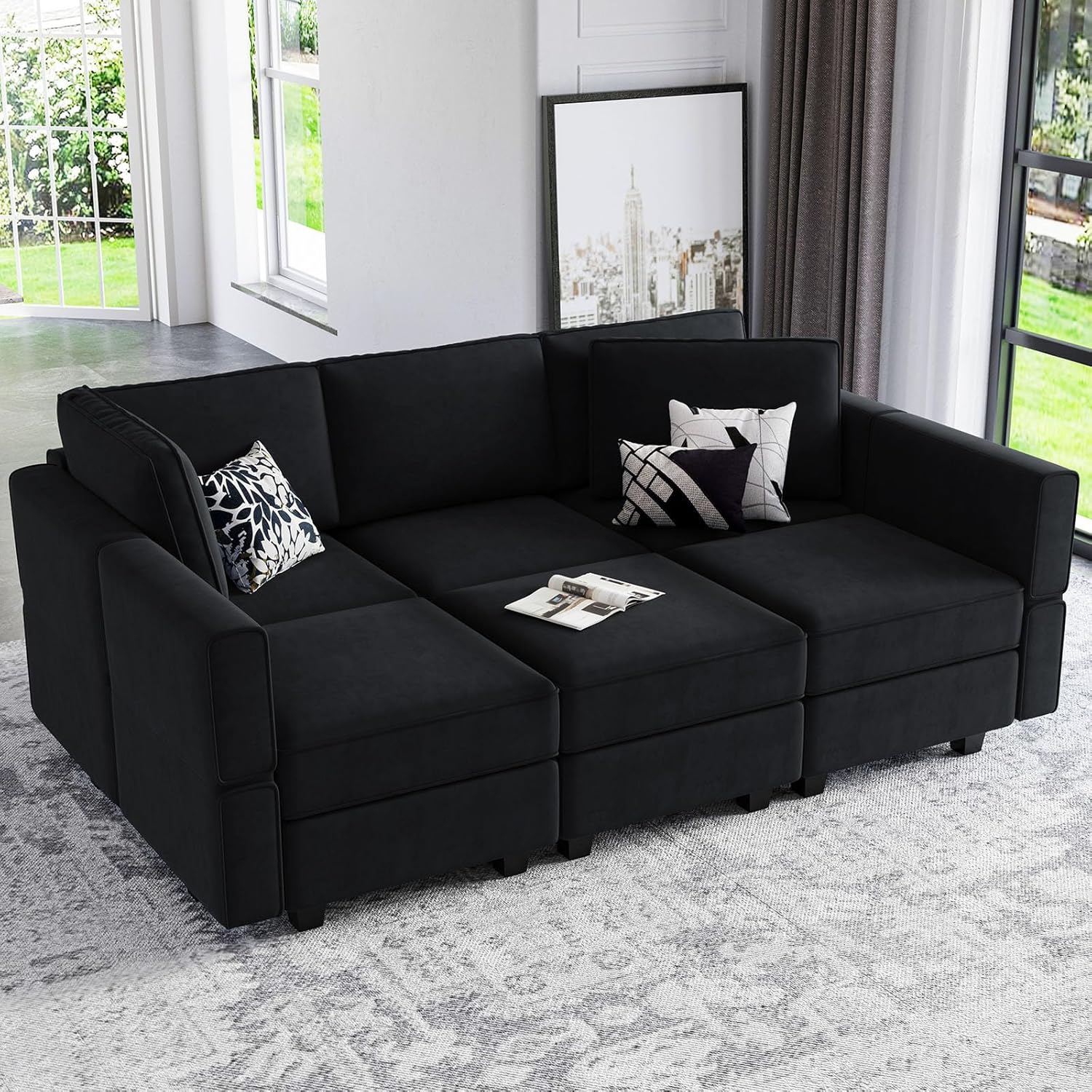 Belffin Velvet Modular Sectional Sofa with Ottoman Sleeper Bed Storage