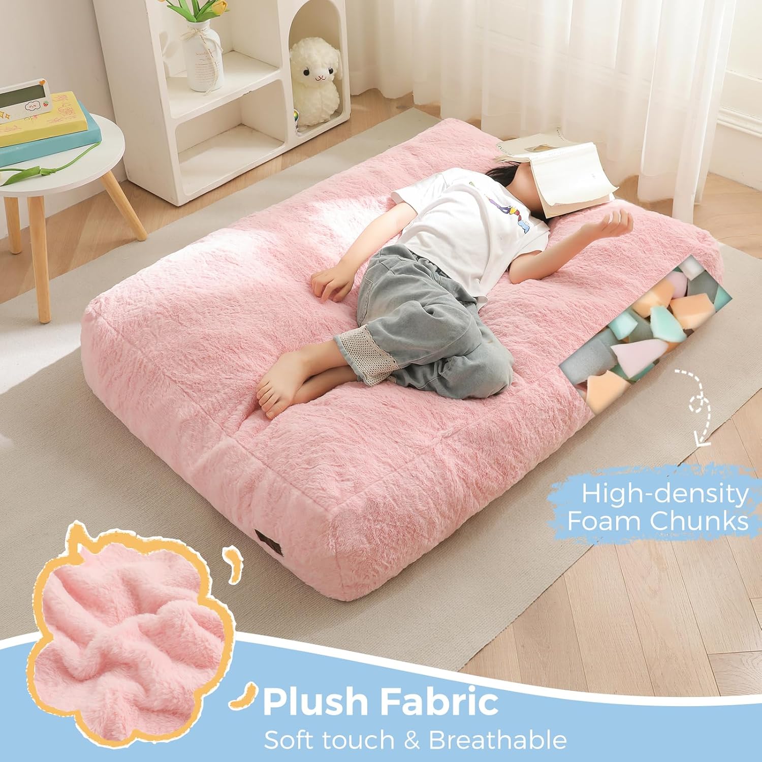 MAXYOYO Convertible Bean Bag Chair Bed for Kids with Foam Filling