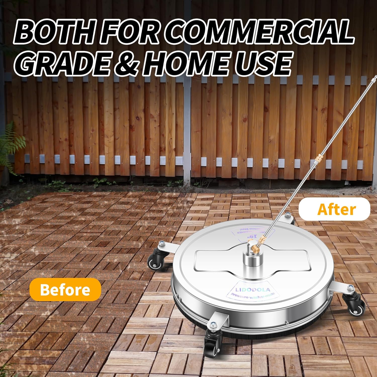 LidoDola 14 Inch Pressure Washer Surface Cleaner with Wheels for Concrete Patio Deck