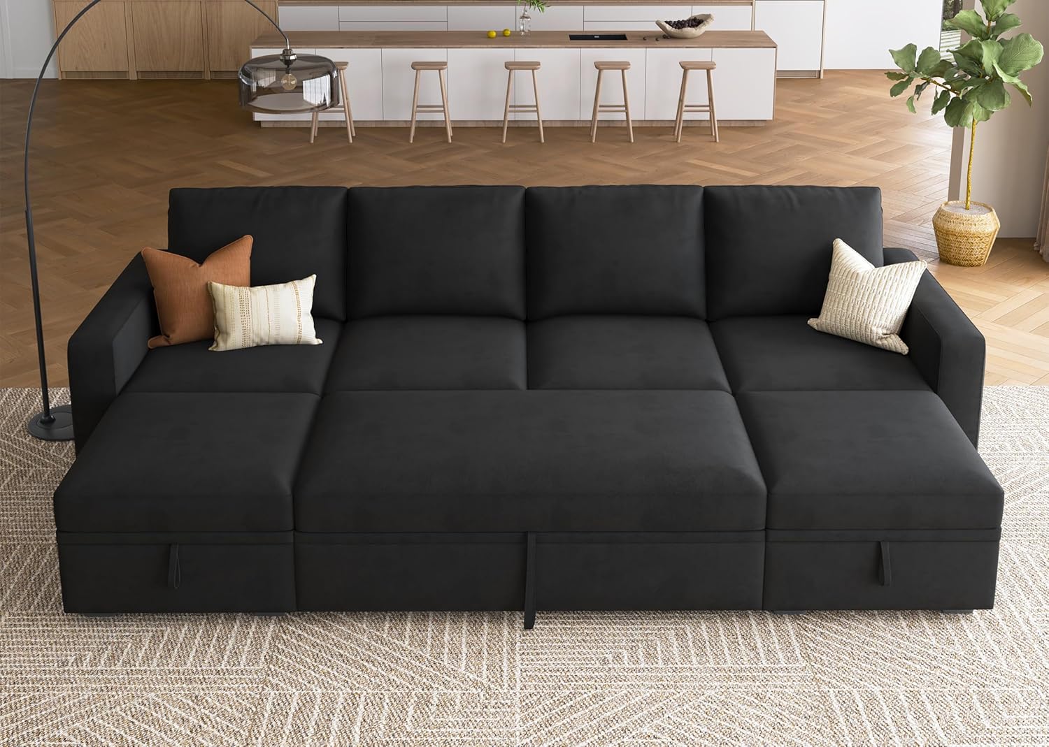 HONBAY Modular L Shaped Sectional Sleeper Sofa with Storage Pull Out Bed