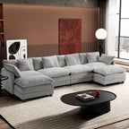 Ihanherry U Shaped Modular Cloud Sofa 5 Seat Chenille Sectional with Ottoman