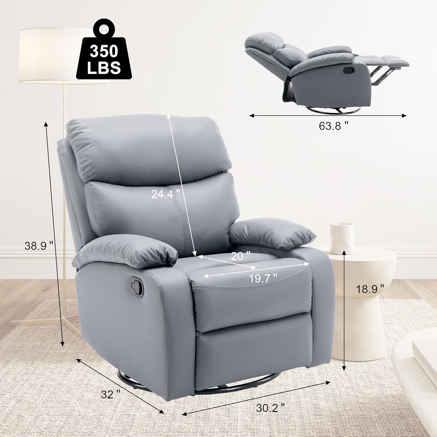 GNMLP2020 Swivel Rocker Recliner Chair Manual Small Space Nursery Living Room