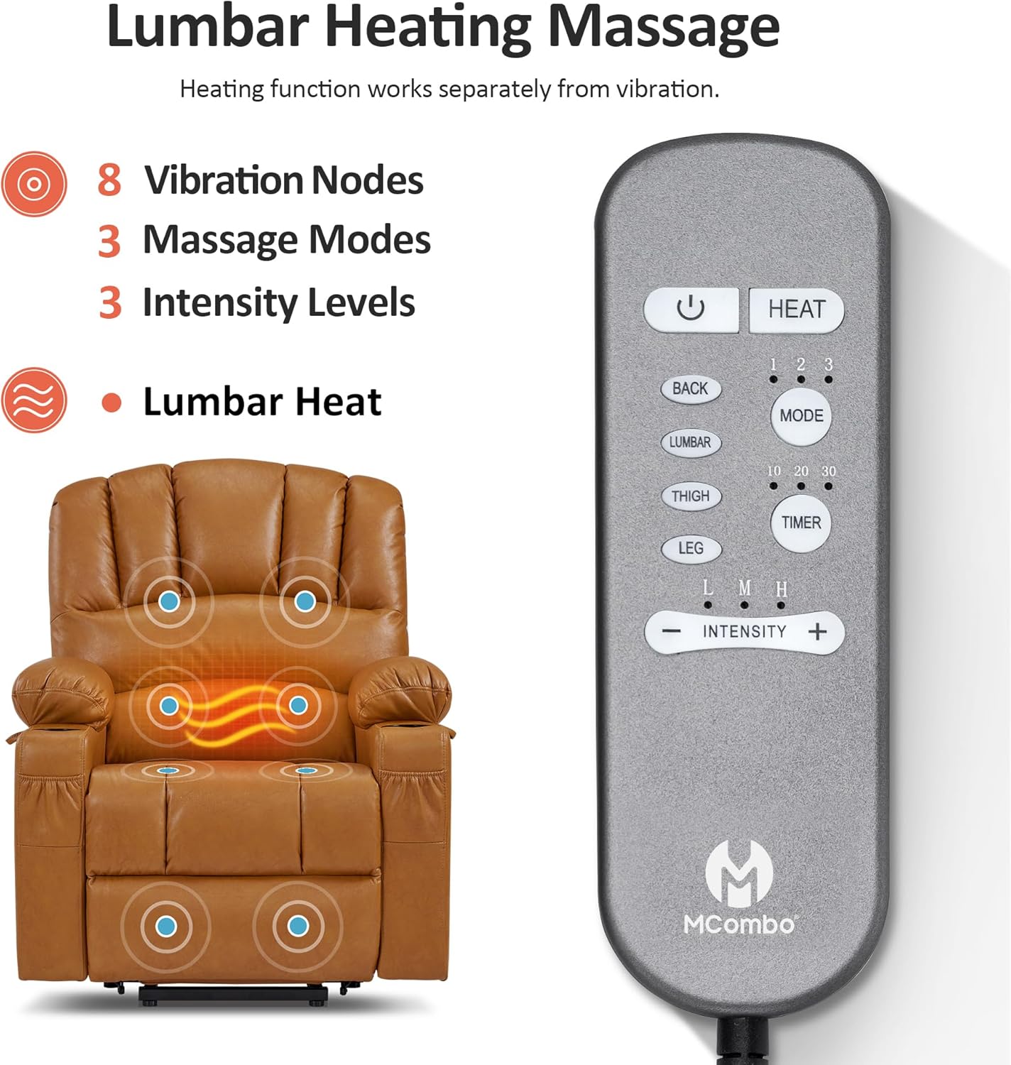MCombo Power Lift Recliner Chair for Elderly with Heat Massage USB Cup Holders