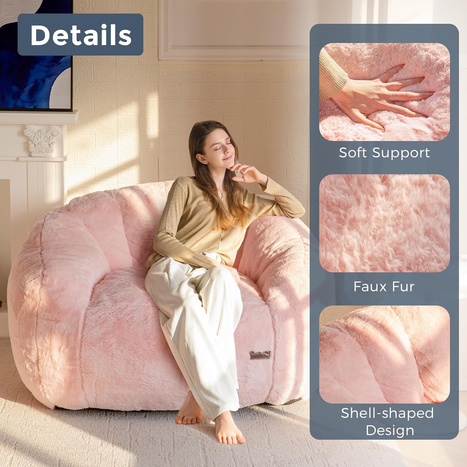 MAXYOYO Giant Bean Bag Chair Oversized Faux Fur Sofa for Adults Kids