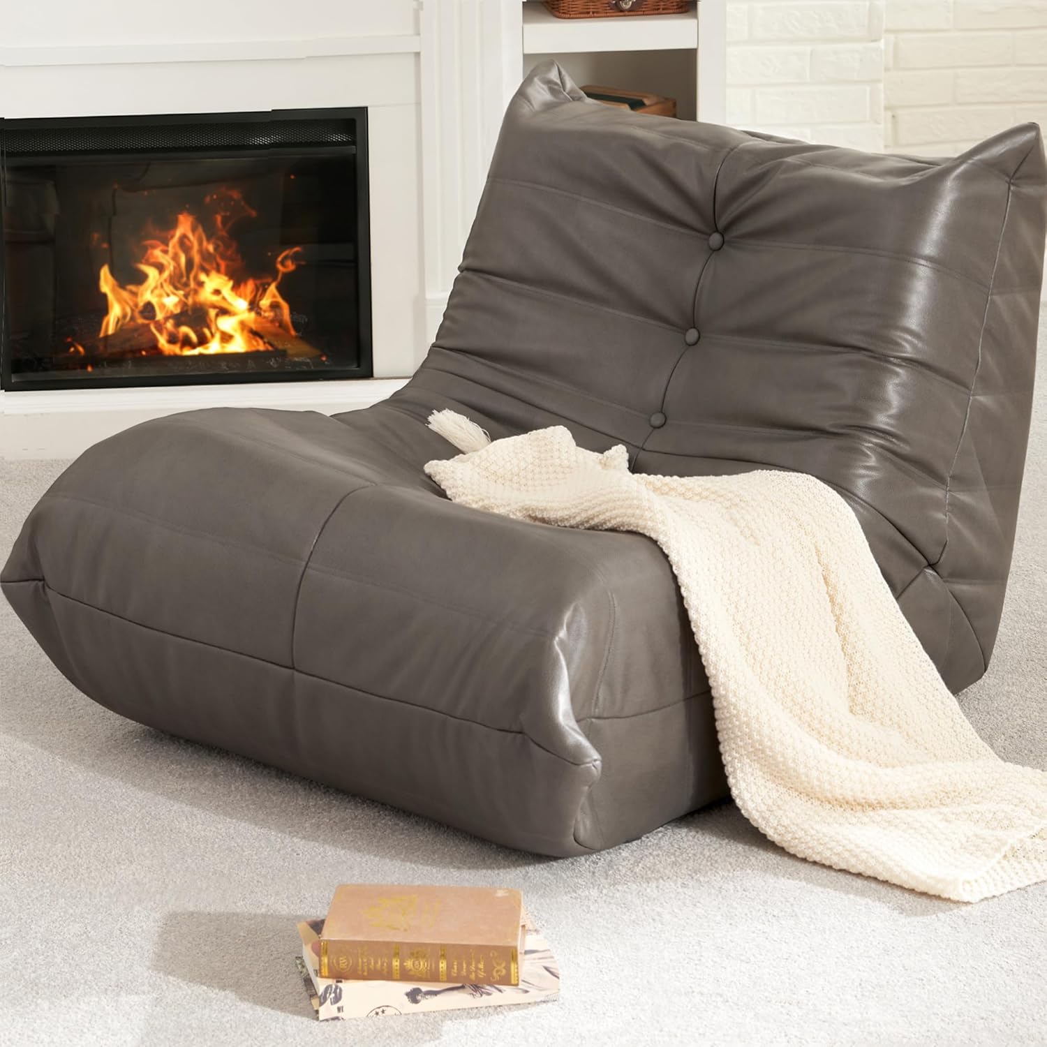 Hobestluk Giant Bean Bag Chair Memory Foam Faux Leather Floor Sofa for Adults