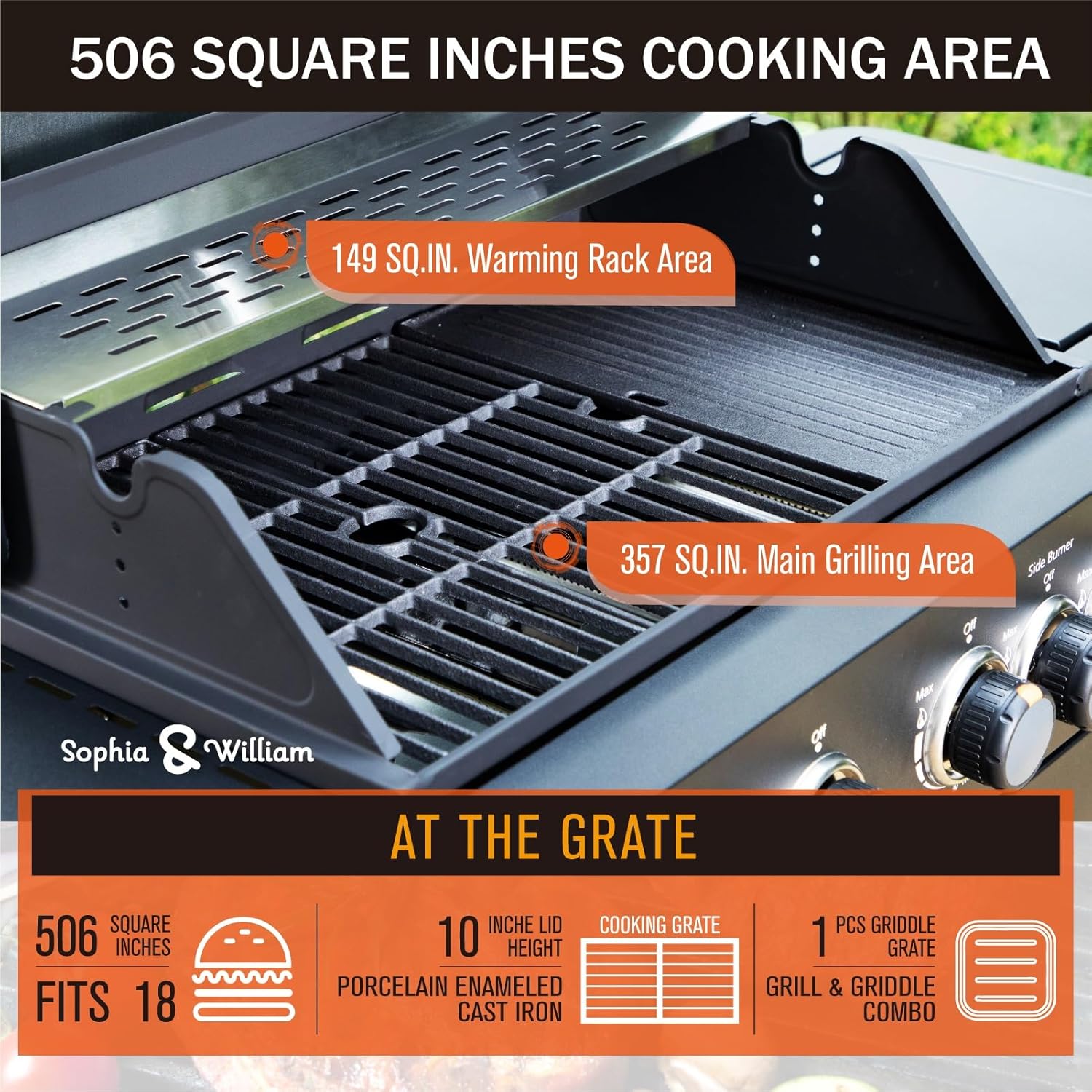Sophia & William Charcoal and Gas Grill Combo with Side Burner Dual Fuel BBQ Grill