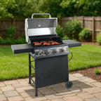 Cuisinart 4 Burner Propane Gas Grill Portable BBQ with Lid Wheels Side Shelves