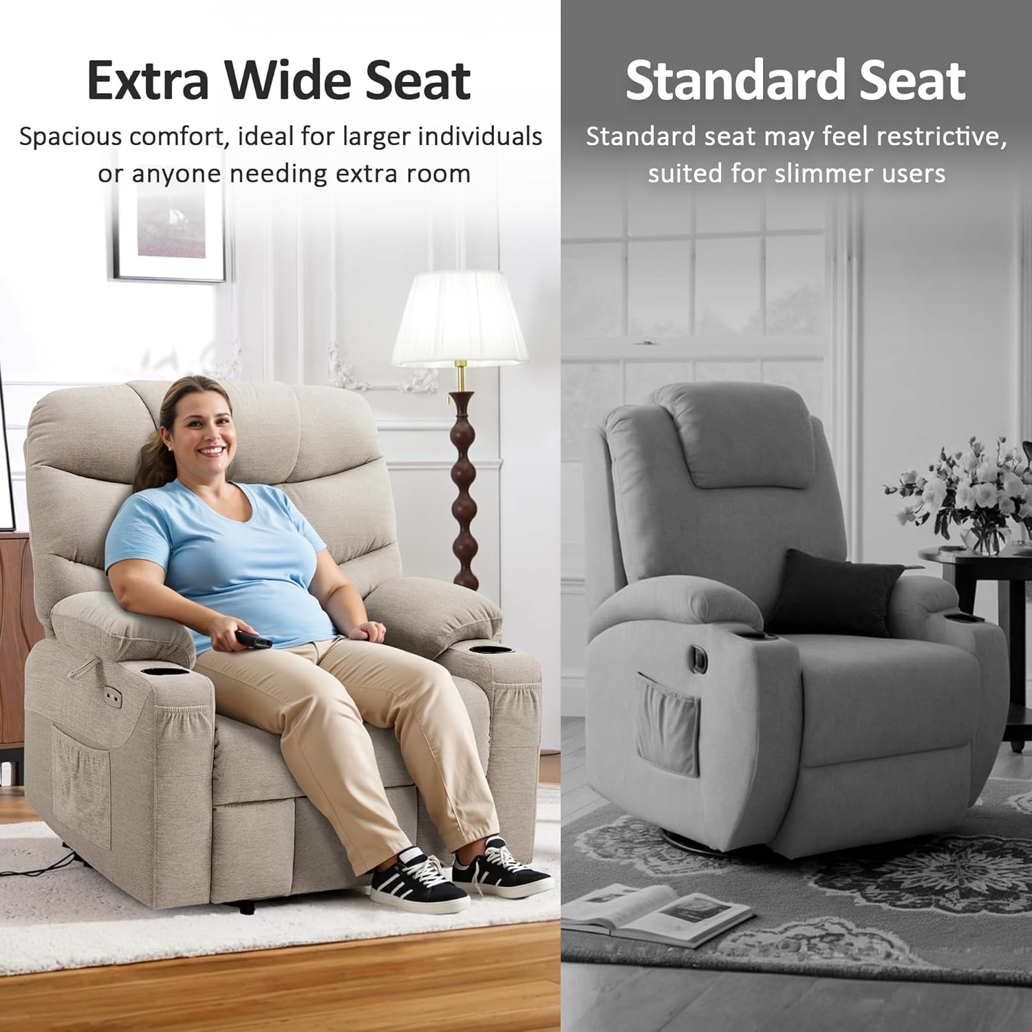 MCombo Power Lift Recliner Chair for Elderly with Extended Footrest Fabric