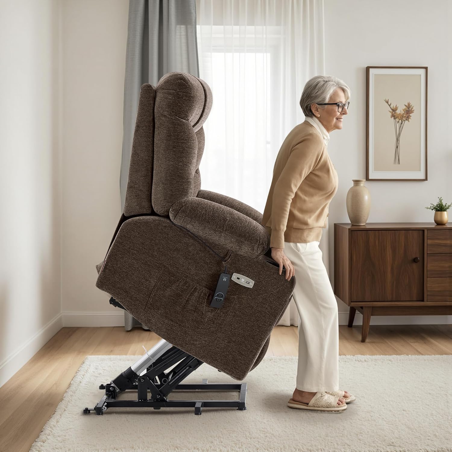MCombo Power Lift Recliner Chair for Elderly with Extended Footrest Fabric