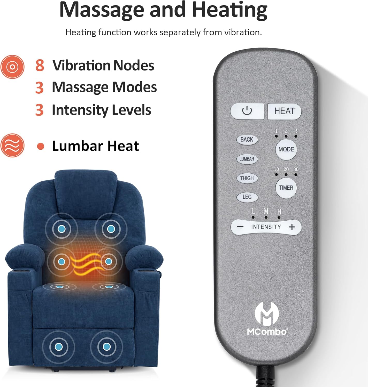 MCombo Power Lift Recliner Chair for Elderly with Heat Massage USB Cup Holders