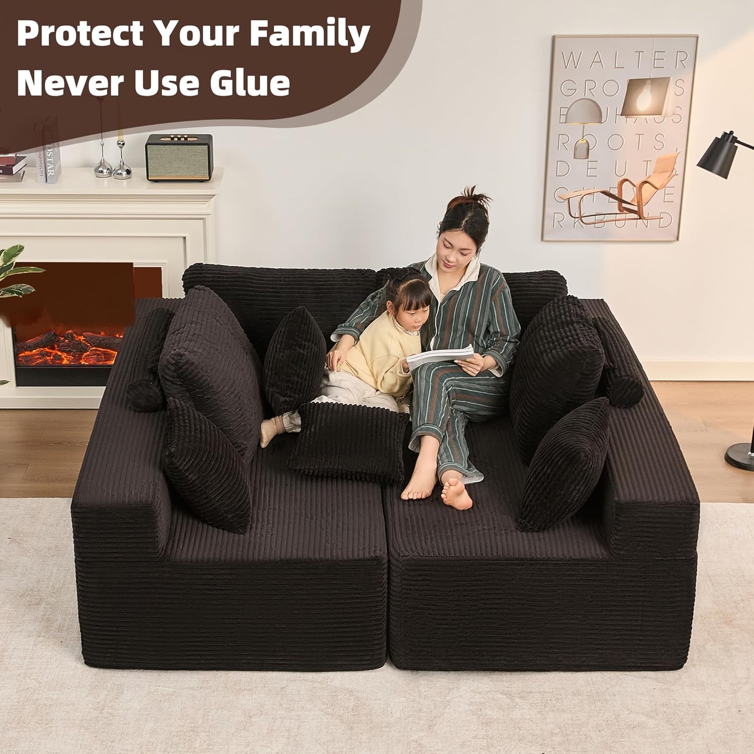 Afuson Boneless Sectional Sofa L Shape Deep Seat Cloud Couch Living Room