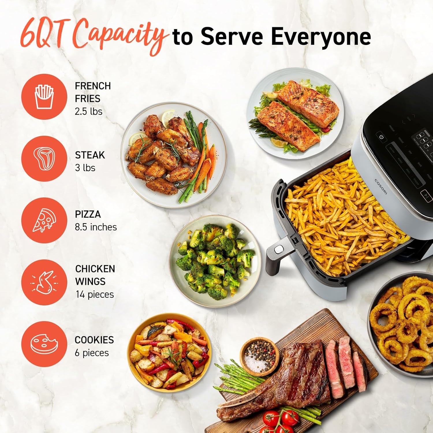 COSORI 6 Quart Air Fryer 9 in 1 Compact Ceramic Coating Oil Less Cooker