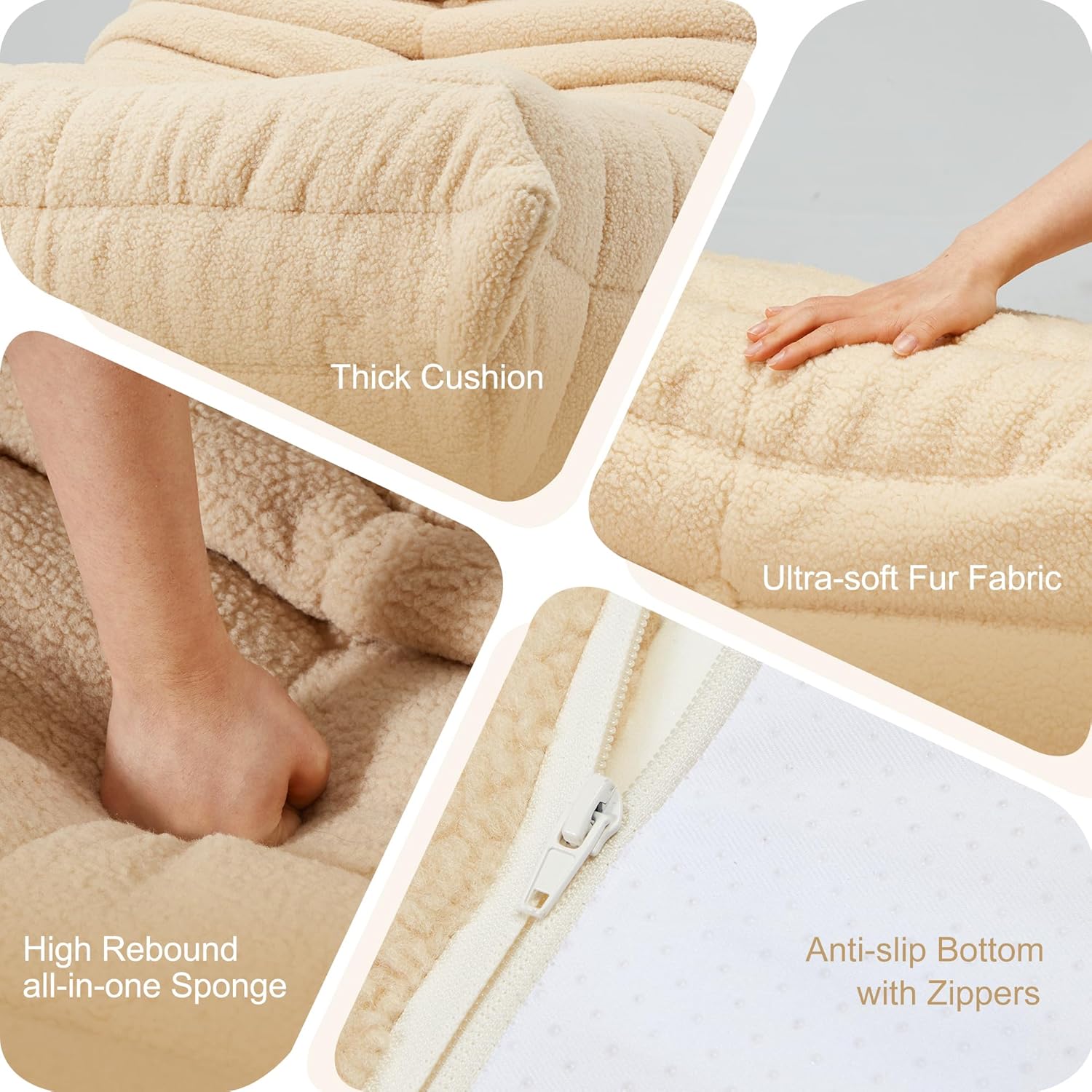 Hobestluk Giant Bean Bag Chair Memory Foam Faux Fur Sofa for Living Room