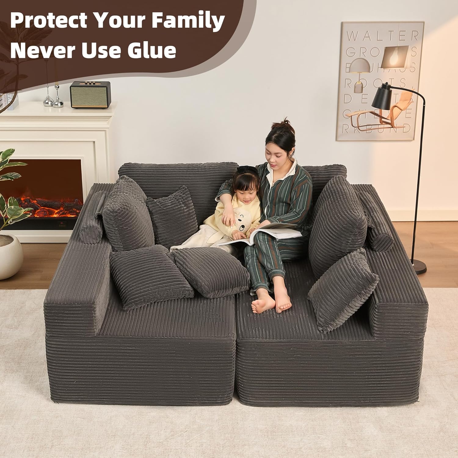 Afuson Boneless Sectional Sofa L Shape Deep Seat Cloud Couch Living Room