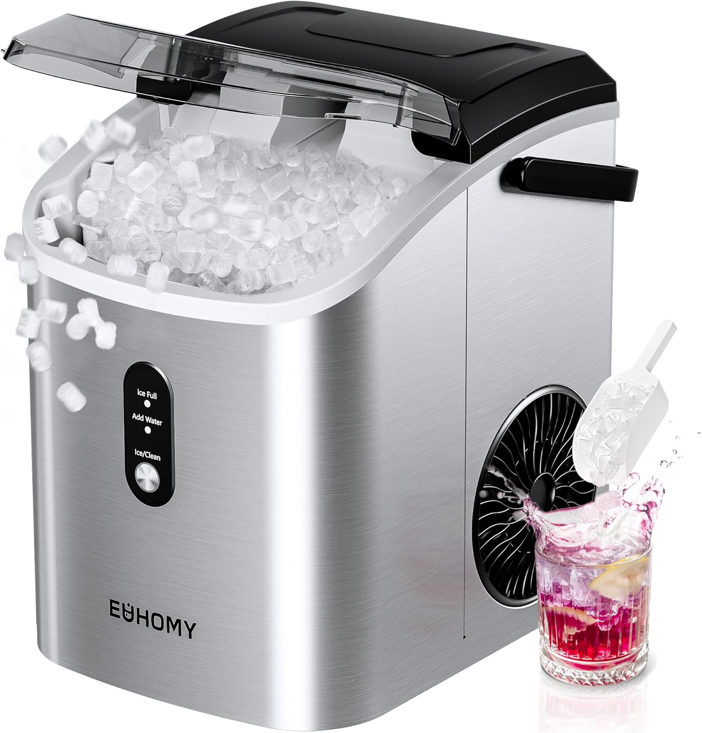 EUHOMY Nugget Ice Maker Countertop Portable 34lbs Daily with Handle