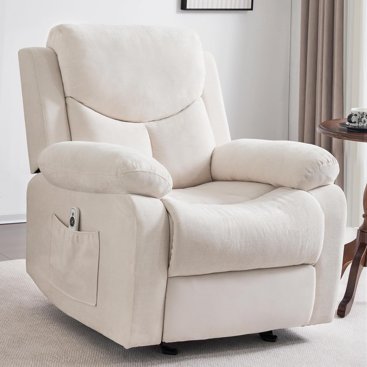 Sftaiyou Manual Rocker Recliner Chair Massage Fabric Overstuffed Soft Recliner