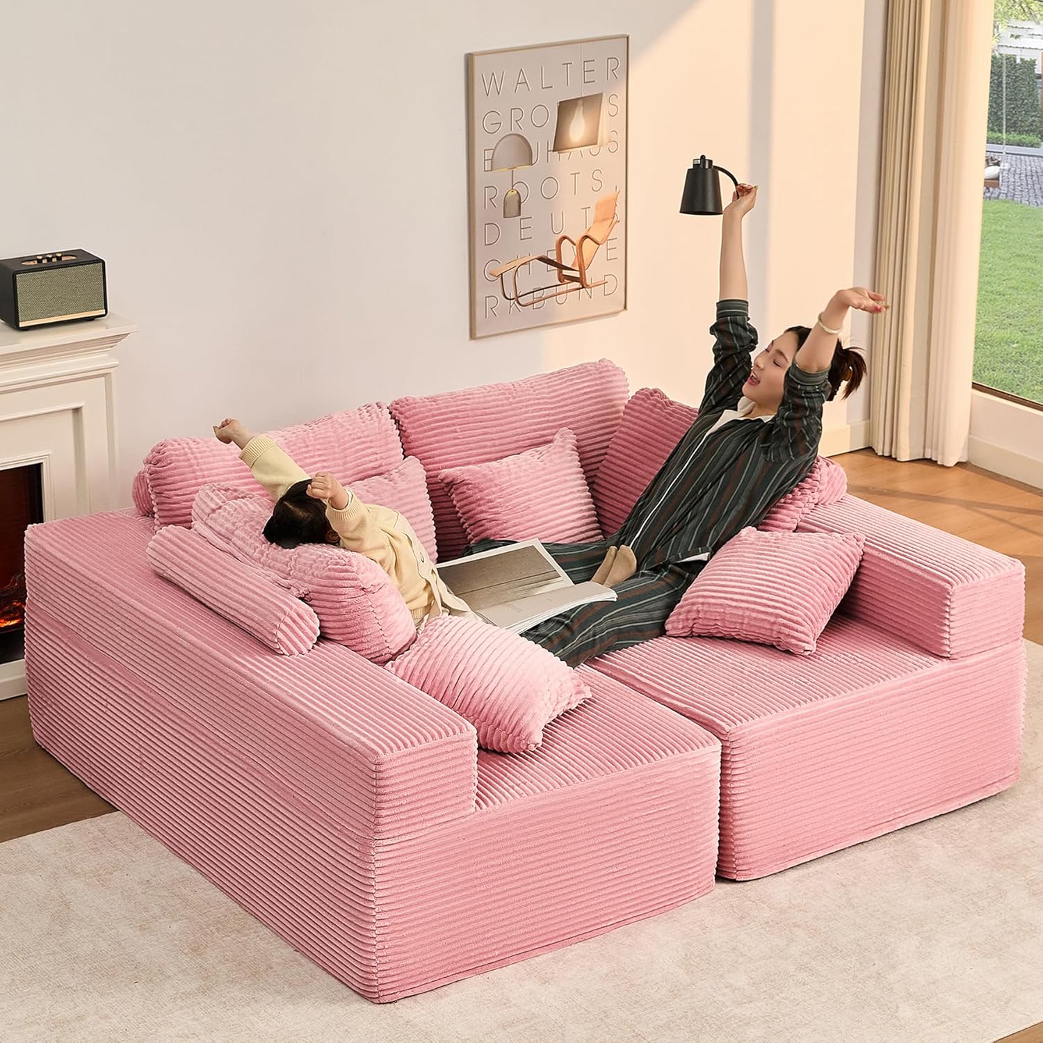 Afuson Boneless Sectional Sofa L Shape Deep Seat Cloud Couch Living Room