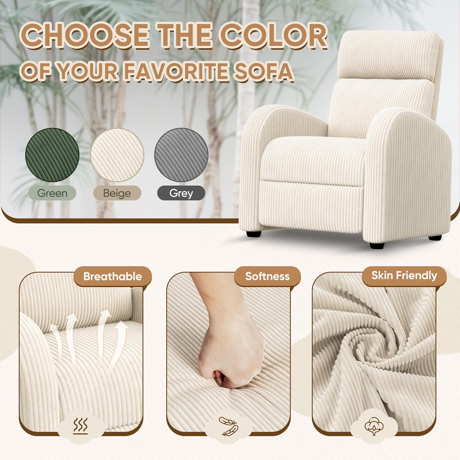 Homall Modern Recliner Chair PU Leather Padded Seat Single Sofa Home Theater