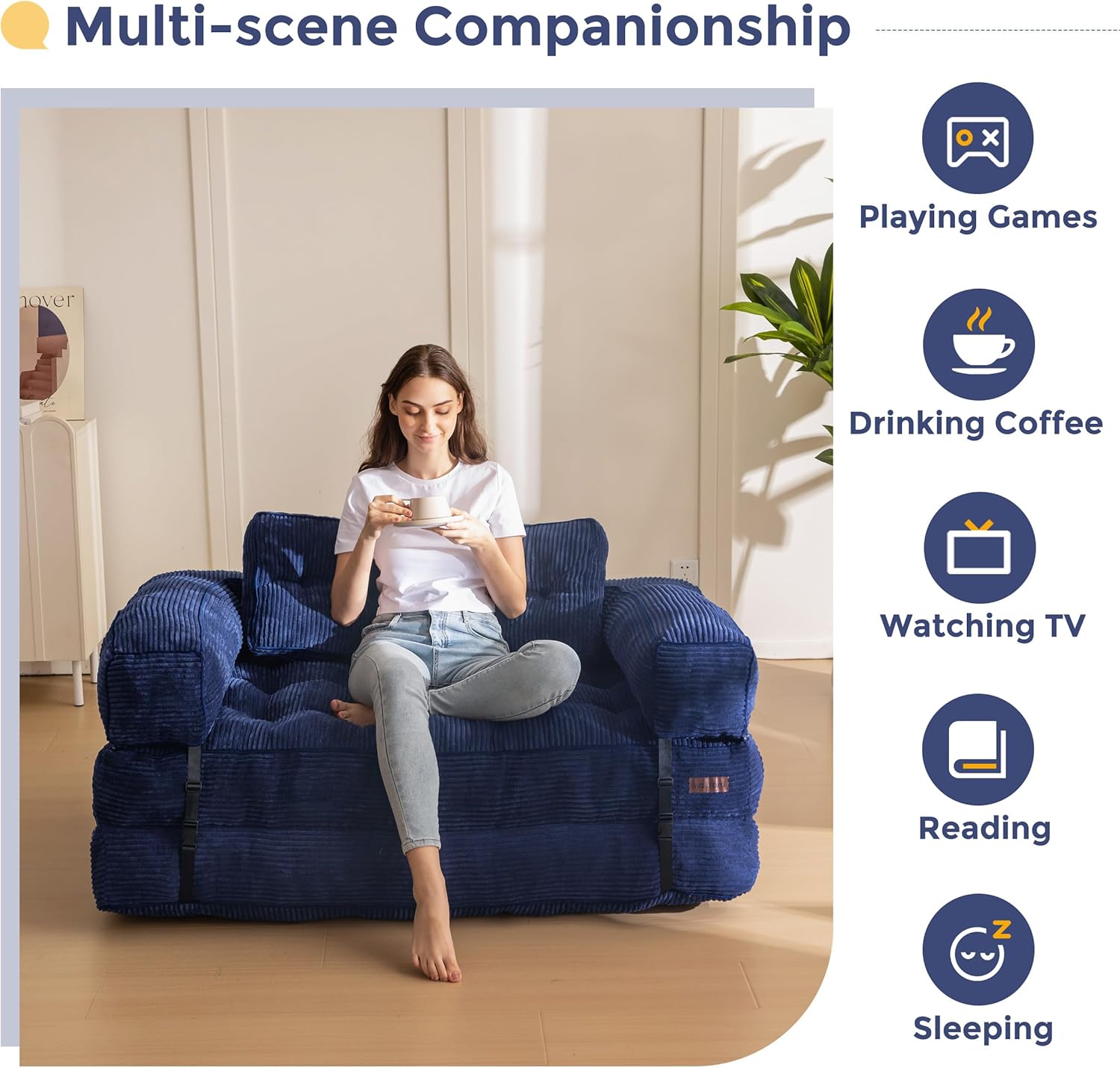 MAXYOYO L Shaped Folding Sofa Bed Convertible Sleeper with Pillow Armrest