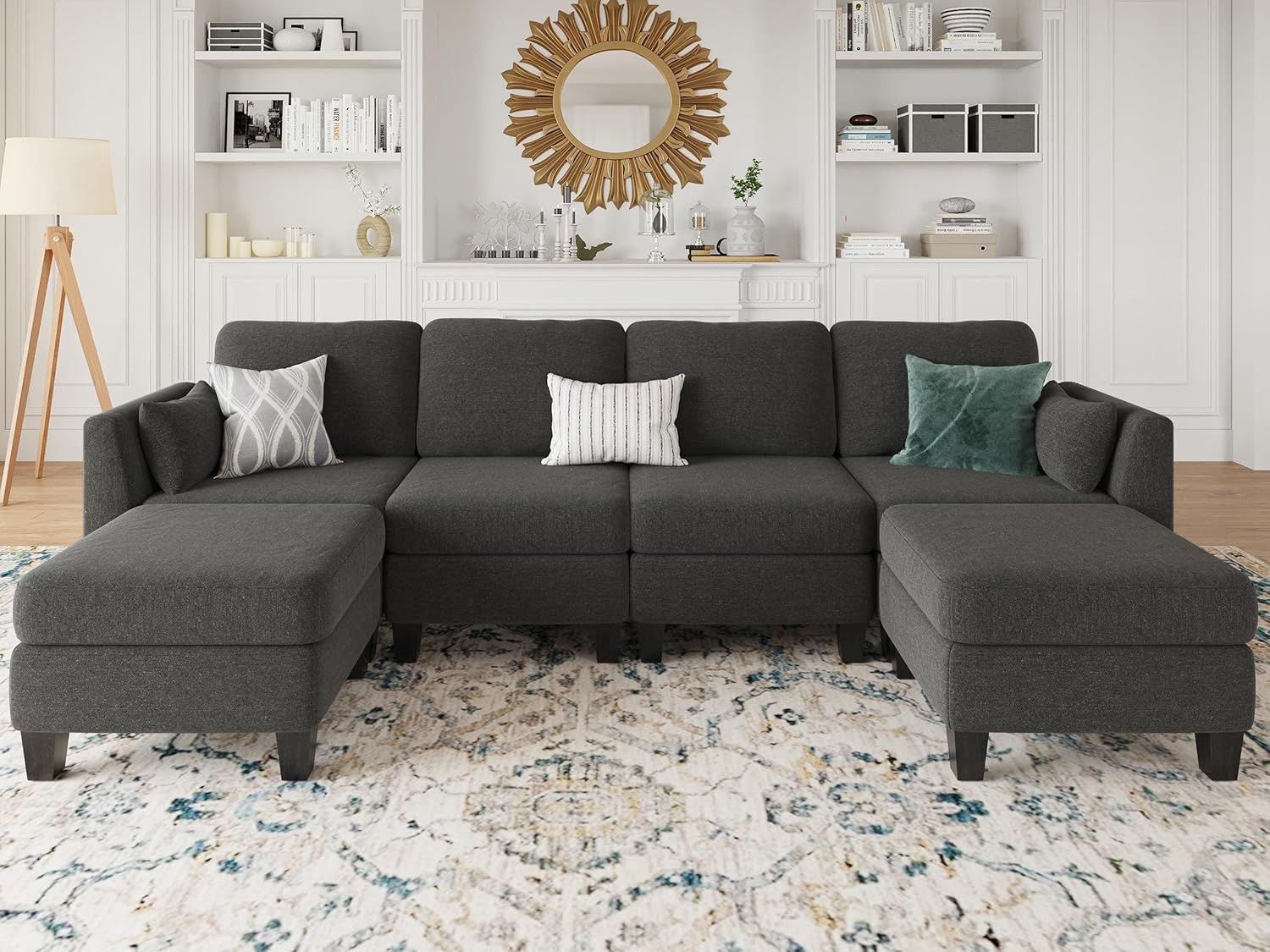 Huatean Home Modular Sectional Sofa U Shaped Couch 6 Seat Convertible High Density Foam