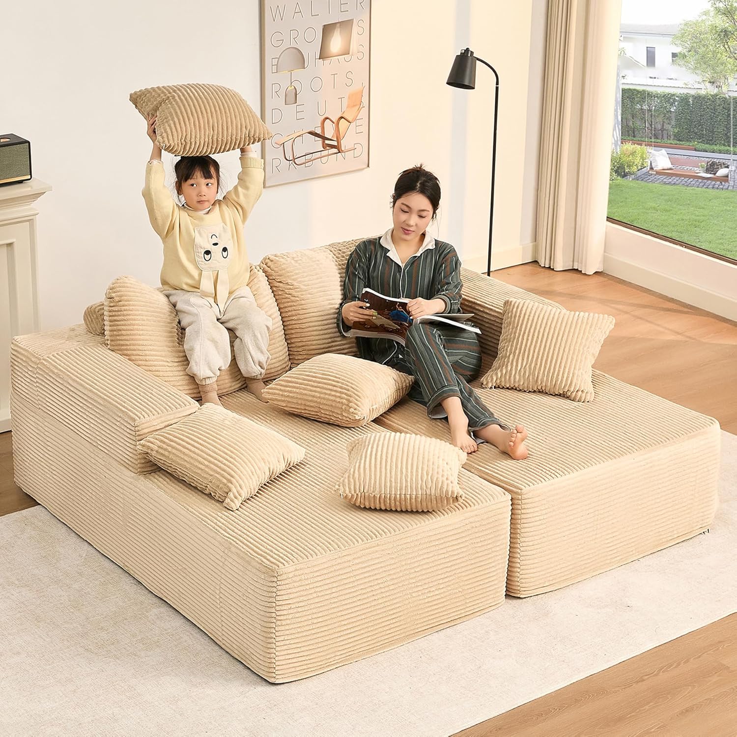 Afuson Boneless Sectional Sofa L Shape Deep Seat Cloud Couch Living Room