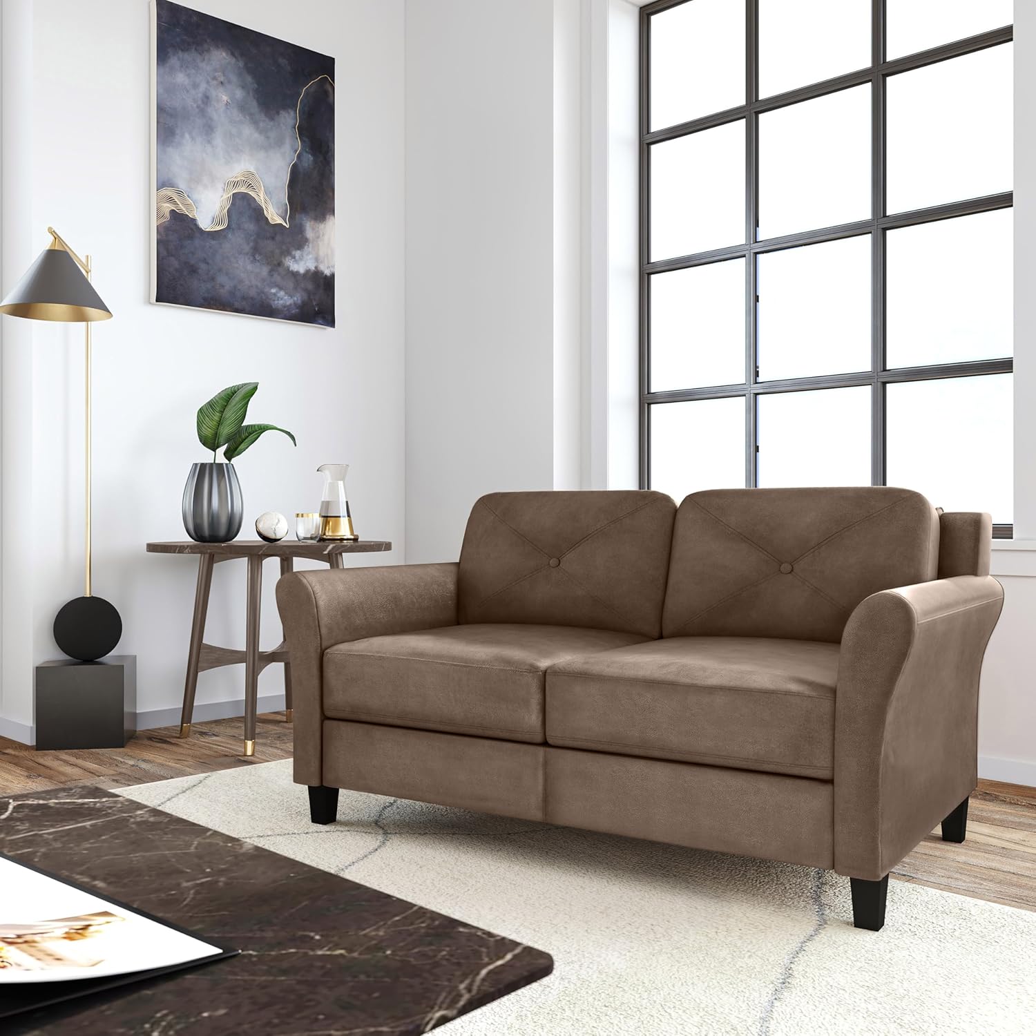 Lifestyle Harrington Sofa Upholstered Microfiber Fabric Curved Arm Couch
