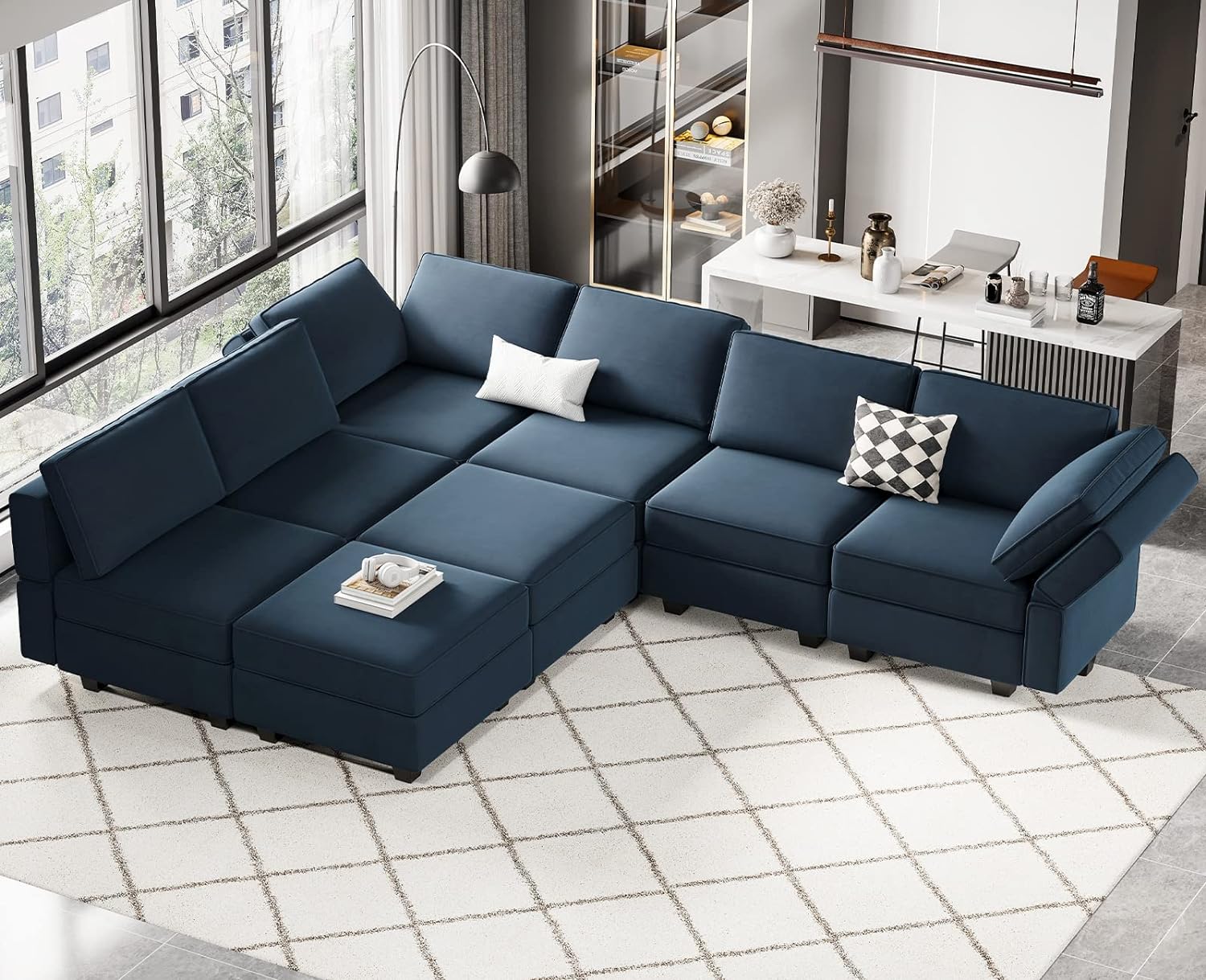 Belffin Velvet Modular Sectional Sofa with Ottoman Sleeper Bed Storage