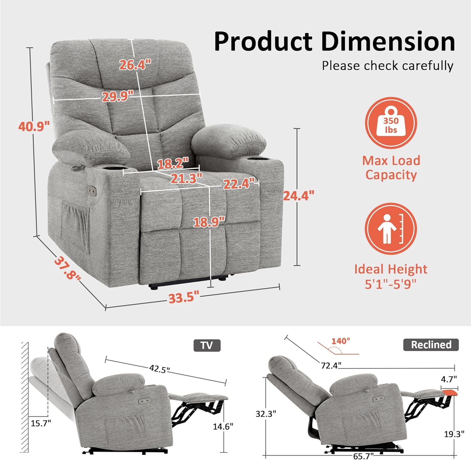MCombo Power Lift Recliner Chair for Elderly with Extended Footrest Fabric
